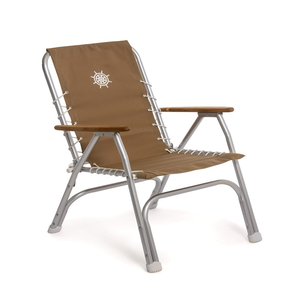 FORMA MARINE High Back Deck Chair, Boat Chair, Folding, Anodized, Aluminium, Light Brown, Model M150BR