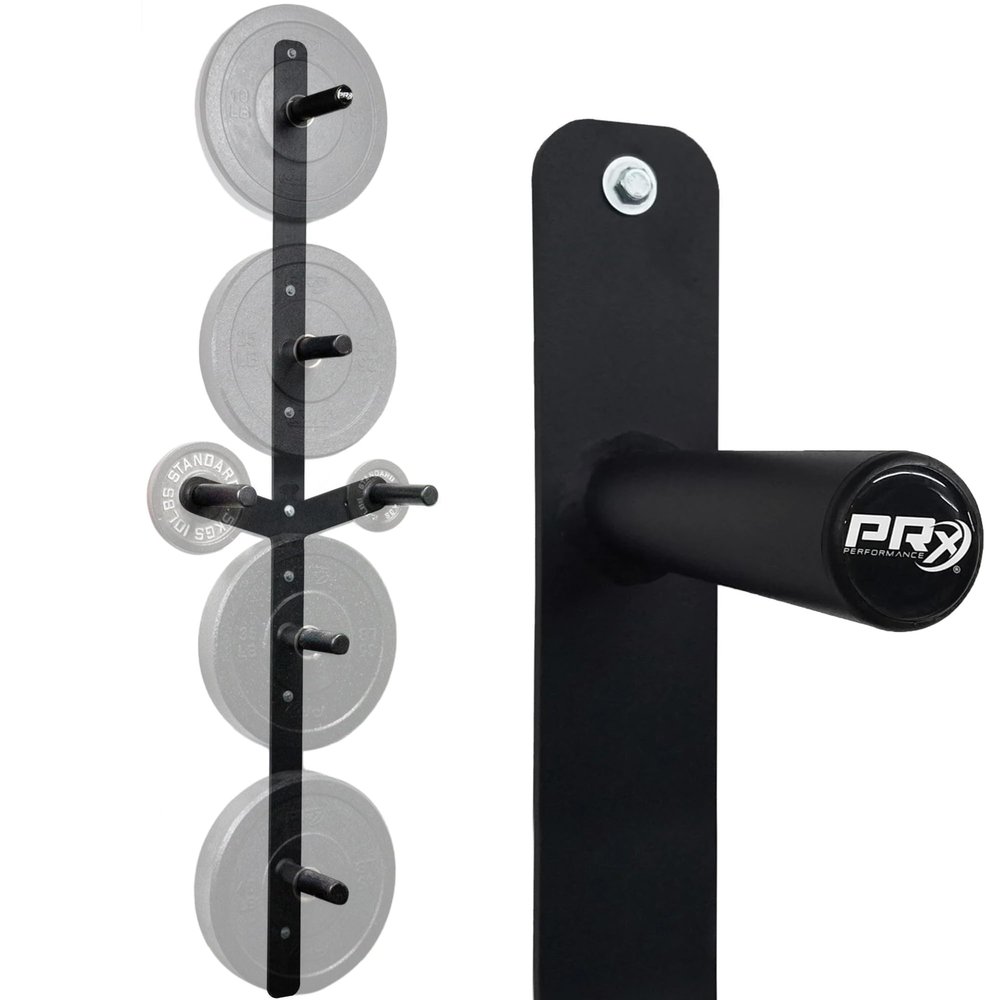 PRx Performance Profile Weight Plate Storage 3-Peg or 4-Peg, Optional Weight Wing Extension. Wall-mounted weight plate storage perfect for any garage, home or commercial gym (3-Peg + Weight Wing)