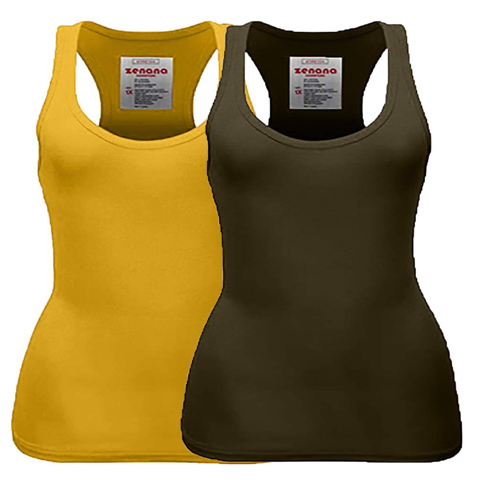 Zenana Women's Plain Solid Color Ribbed Racerback Tank Top Shirt Plus Sizes (Medium, 2 Pack: Mustard | Dk Olive)