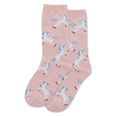 Hot Sox Girls' Fun Animal Crew 1 Pair Pack-Cool & Cute Casual Novelty Socks for Kids, Unicorn (Pink Heather), Large-X-Large
