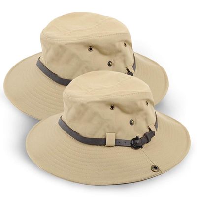 Wide Brim Sun Protection Boonie Hat for Men & Women- Perfect for Hiking, Fishing & Beach, Beige 2 Pack