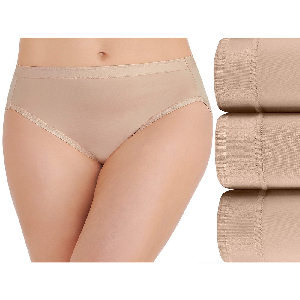 Vanity Fair Women's Comfort Where It Counts No Ride Up Panties, Hi Cut-3 Pack-Neutral, 8