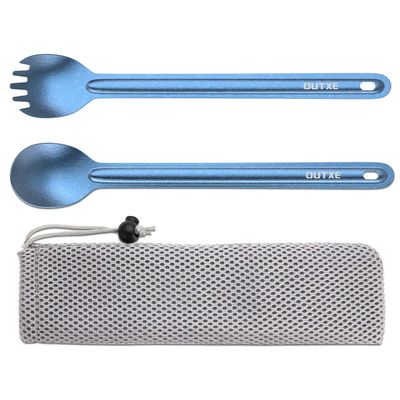 OUTXE Titanium Camping Utensil, Ultra Lightweight Long Handle Spoon Spork for Backpacking, Hiking, Outdoors Ice-Crystal Blue