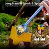 OUTXE Titanium Camping Utensil, Ultra Lightweight Long Handle Spoon Spork for Backpacking, Hiking, Outdoors Ice-Crystal Blue view 3