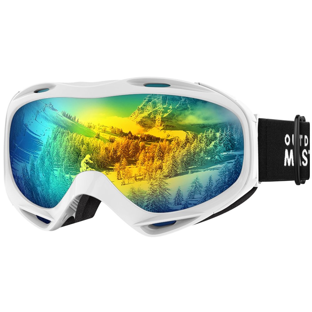 OutdoorMaster OTG Ski Goggles - Over Glasses Ski/Snowboard Goggles for Men, Women & Youth - 100% UV Protection (White Frame + VLT 13.1% Grey Lens with REVO Gold)