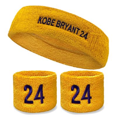 COUVER Basketball Star Golden Yellow Standard Headband / 2.5" Wristbands Set with Purple(Like LA Laker Purple) Number 24