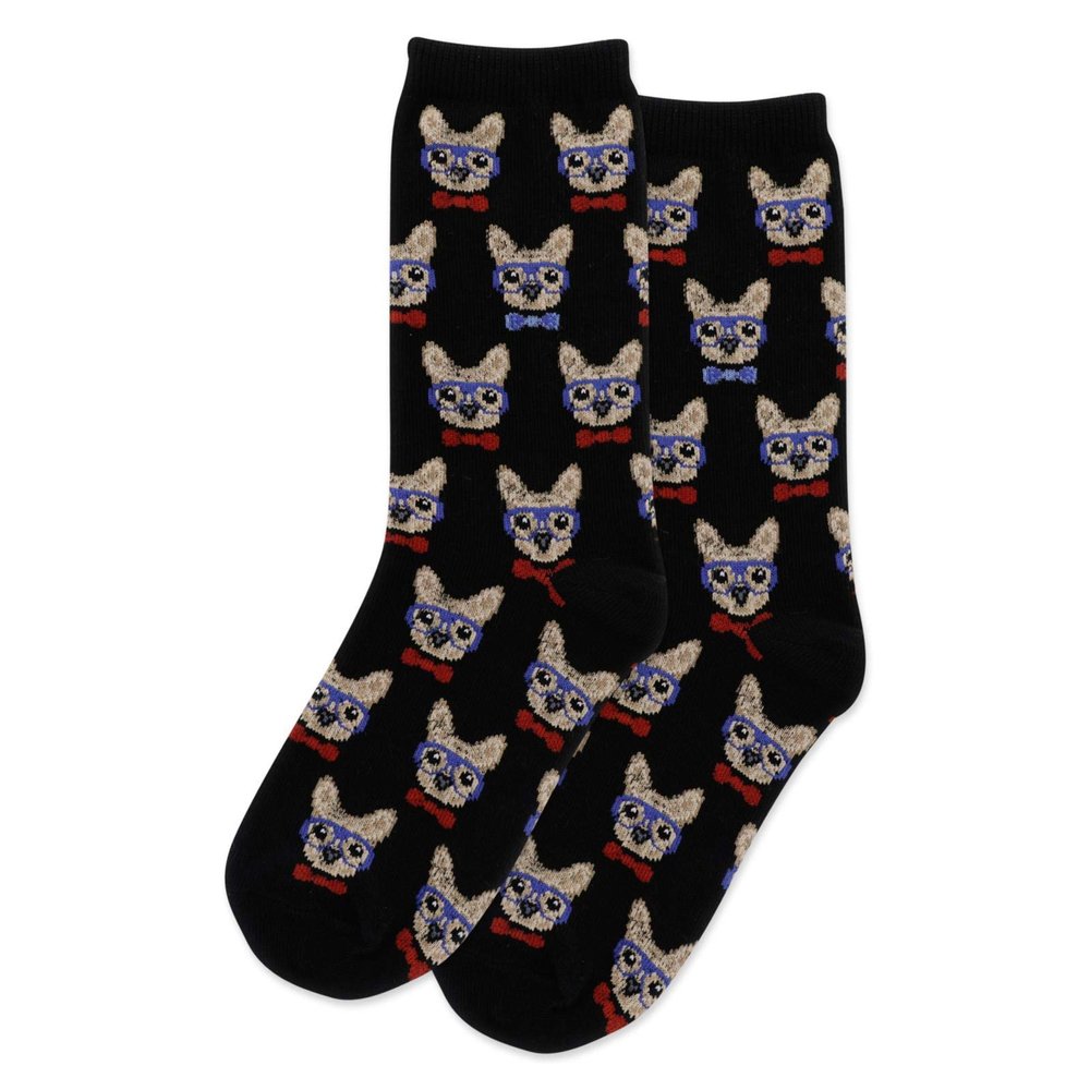 HotSox Smart Frenchie Kids Socks, Black, 1 Pair, Medium/Large