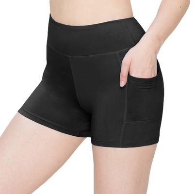 ALWAYS Women's 3" Yoga Shorts - Premium Soft Tummy Control Workout Stretch Solid Leggings Pants with Pockets Black S