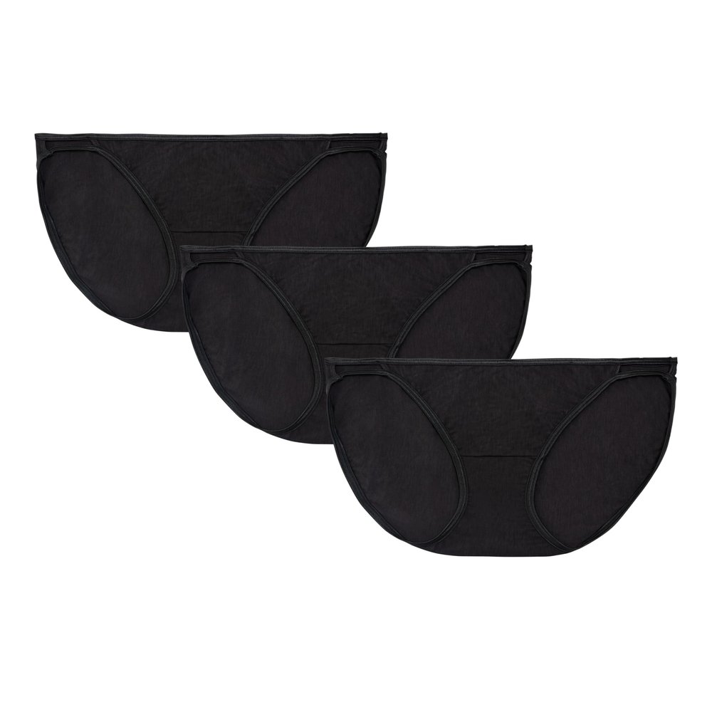 Vanity Fair Women's Illumination String Bikini Panties, Silky Stretch & Satin Trim, 3 Pack-Midnight Black, 7