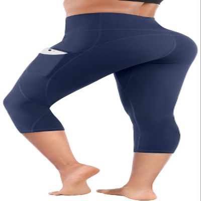 Lingswallow High Waist Yoga Pants - Yoga Pants with Pockets Tummy Control, 4 Ways Stretch Workout Running Yoga Leggings (Capris Navy Blue, X-Small)