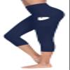 Lingswallow High Waist Yoga Pants - Yoga Pants with Pockets Tummy Control, 4 Ways Stretch Workout Running Yoga Leggings (Capris Navy Blue, X-Small) view 2