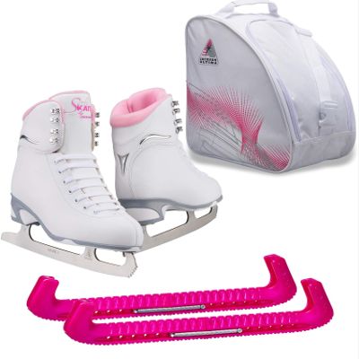 Jackson Ultima Finesse JS180 Figure Ice Skates for Women Bundle with Guardog Skate Guards, Jackson Skate Bag JL350 / Skates Color: Pink/Width: Medium/Size: Adult 4