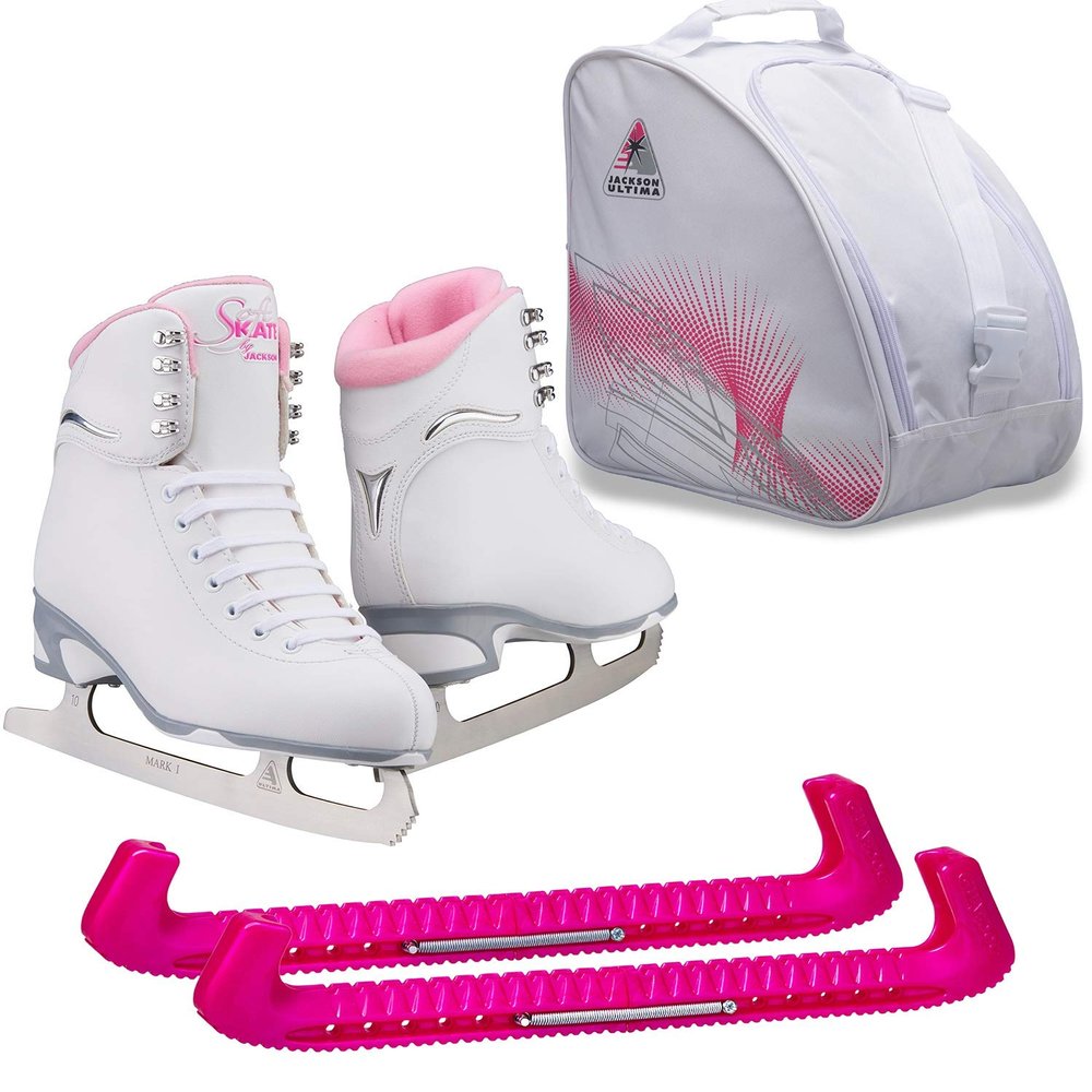 Jackson Ultima Finesse JS180 Figure Ice Skates for Women Bundle with Guardog Skate Guards, Jackson Skate Bag JL350 / Skates Color: Pink/Width: Medium/Size: Adult 4