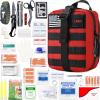I GO Survival First Aid Kit, 251 Pieces Compact Tactical Trauma First Aid Bag, Molle Compatible Emergency Pouch for Outdoor Camping Hiking Backpacking and Travel, Red view 1