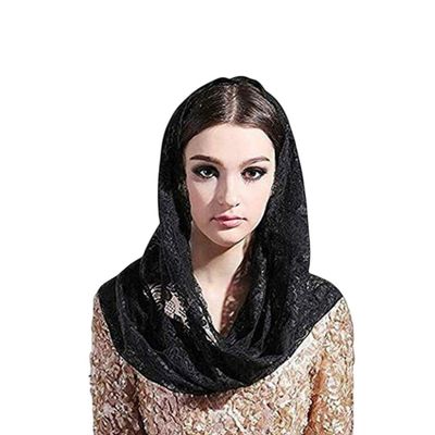 Beaupretty Infinity Veils Lace Scarf Catholic Church Chapel Veil Head Covering Latin Mass Mantilla Veil for Easter Bridal Women (Black)
