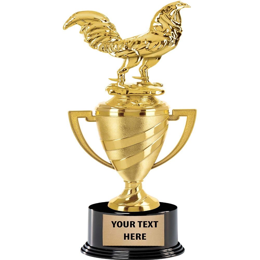 Crown Awards Fighting Rooster Trophy, 11" Gold Cup Fighting Rooster Trophies with Custom Engraving, 10 Pack