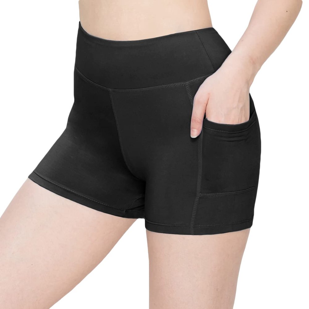 ALWAYS Women's 3" Yoga Shorts - Premium Soft Tummy Control Workout Stretch Solid Leggings Pants with Pockets Black 3XL