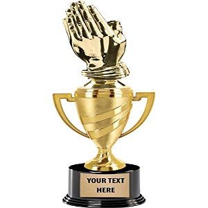 Religion Trophy, 11" Gold Cup Praying Hands Trophies with Custom Engraving, 5 Pack Prime