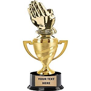 Religion Trophy, 11" Gold Cup Praying Hands Trophies with Custom Engraving, 5 Pack Prime