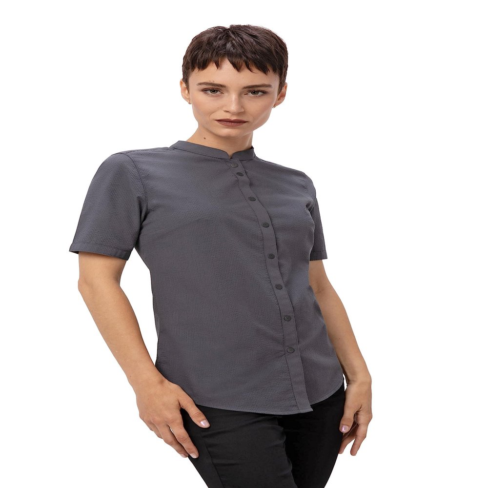Chef Works Women's Seersucker Shirt, Charcoal, Large