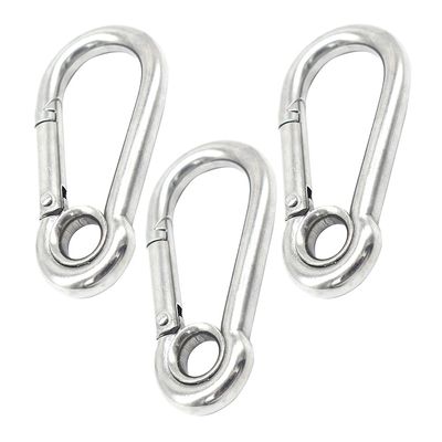 Bytiyar 3 PCS M8 3 inch Stainless Steel Heavy Duty Carabiner Clips Keychain with Round Hole Snap Hook Quick Links Safety Chain Rigging Accessories Tool