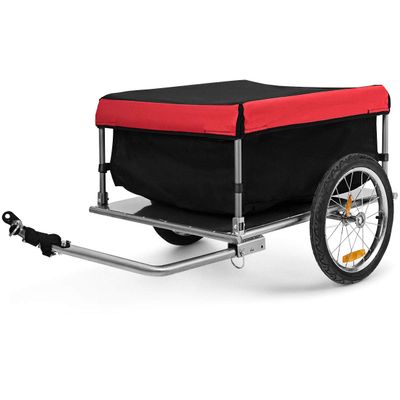 Goplus Bike Cargo Trailer, Foldable Bicycle Trailer with 16 Wheels, Removable Cover, Oxford Fabric, Folding Frame Quick Release, Bike Cart Bike Wagon Trailer for Luggage, Tools, Groceries