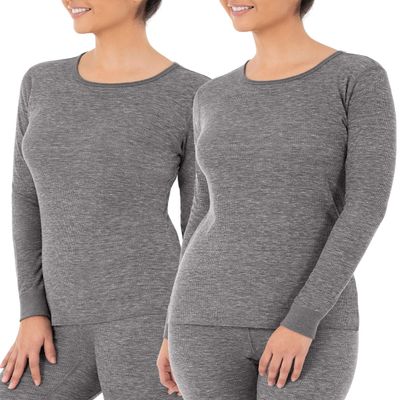 Fruit of the Loom Women's 2-Pack Micro Waffle Thermal Crew Top , Smoke Heather/Smoke Heather, 4X Plus