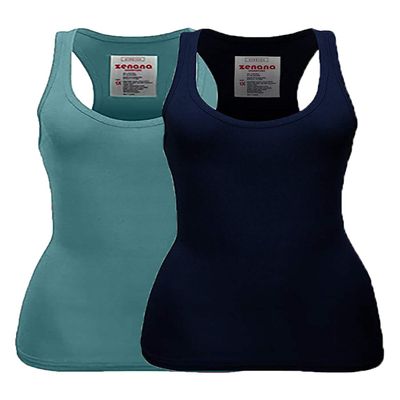 Zenana Women's Plain Solid Color Ribbed Racerback Tank Top Shirt Plus Sizes (X-Large, 2 Pack: Dusty Teal | Navy)