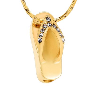 constantlife Slippers Cremation Jewelry for Ashes Memorial Necklace Stainless Steel Flip Flop Urn Pendant Loved Ones Ash Holder Keepsake Gift (Golden)