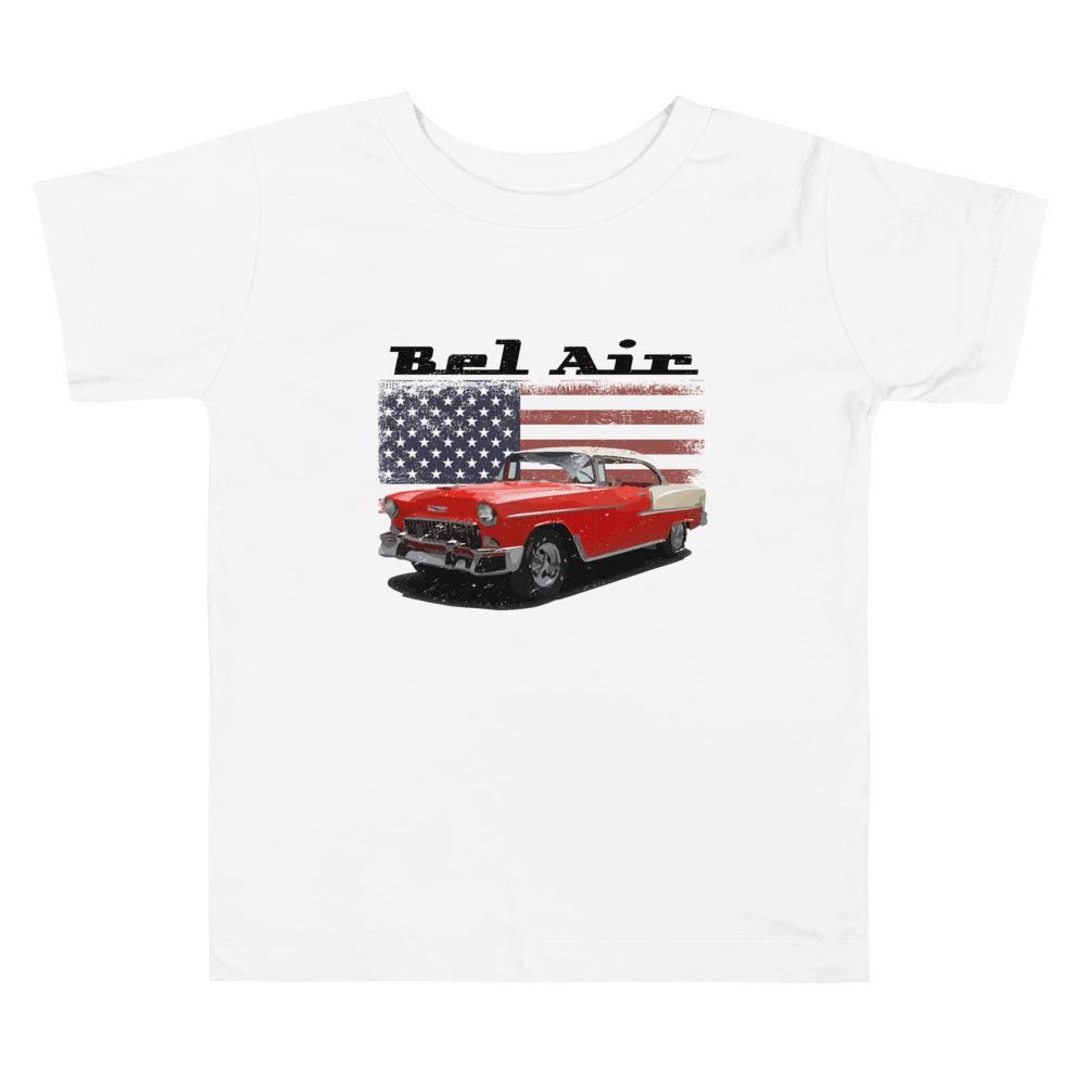 1955 Chevy Bel Air American Classic Car Graphic T-Shirt | Vintage Car Enthusiast Gift | Toddler White