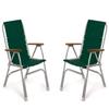 FORMA MARINE Boat Chairs High Back Green Deck Folding Marine Aluminum Teak Furniture Set of 2 M150GR view 1