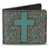 Buckle-Down Men's Standard Wallet, Bifold, Cross Repeat Leopard Turquoise Pink, Vegan Leather, 4.0" x 3.5" view 1