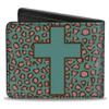 Buckle-Down Men's Standard Wallet, Bifold, Cross Repeat Leopard Turquoise Pink, Vegan Leather, 4.0" x 3.5" view 2
