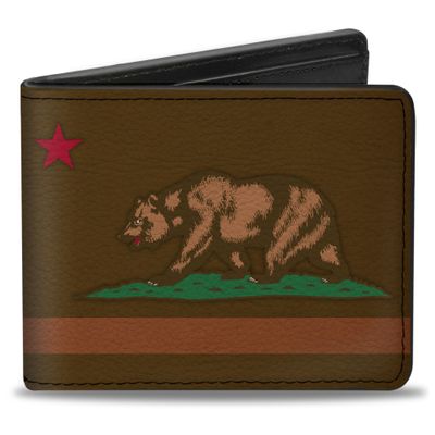 Buckle-Down Men's Standard Wallet, Bifold, California Flag Weathered Browns, Vegan Leather, 4.0" x 3.5"