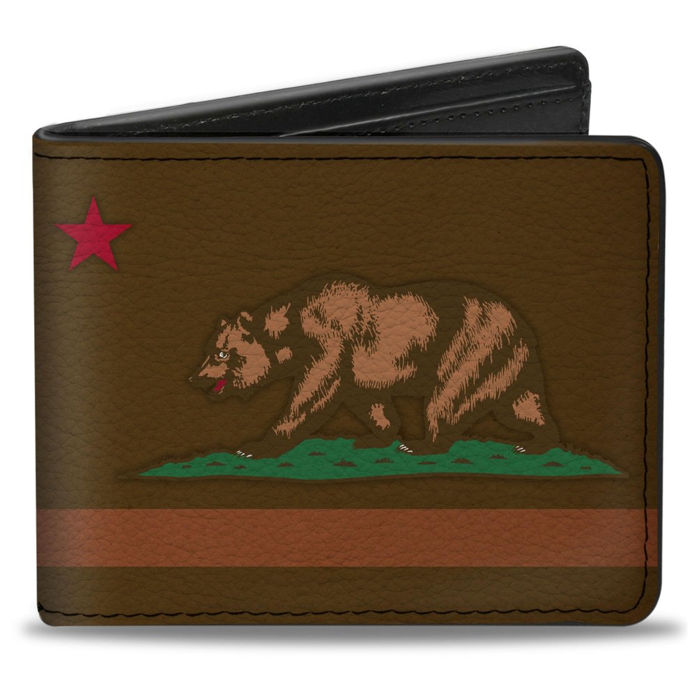 Buckle-Down Men's Standard Wallet, Bifold, California Flag Weathered Browns, Vegan Leather, 4.0" x 3.5"