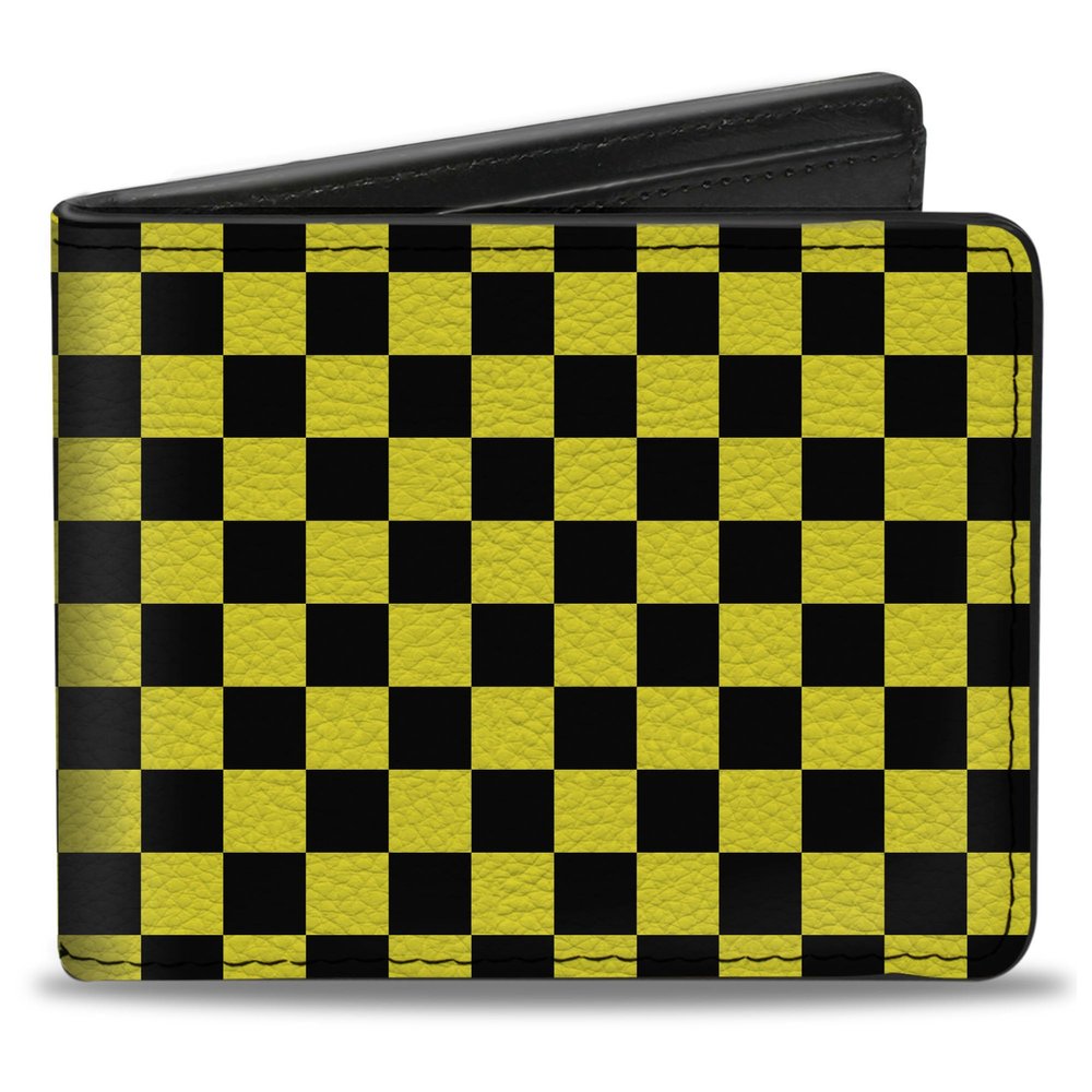 Buckle-Down Men's Standard Wallet, Bifold, Checker Black Neon Yellow, Vegan Leather, 4.0" x 3.5"