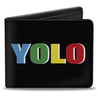Buckle-Down Men's Standard Wallet, Bifold, Black Multi Color, Vegan Leather, Yolo Quote, 4.0" x 3.5"
