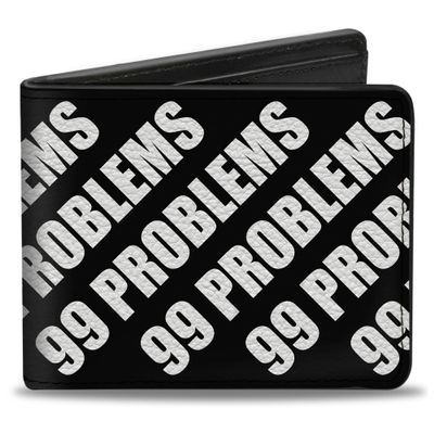 Buckle-Down Men's Standard Wallet, Bifold, Black White, Vegan Leather, 99 Problems Quote, 4.0" x 3.5"