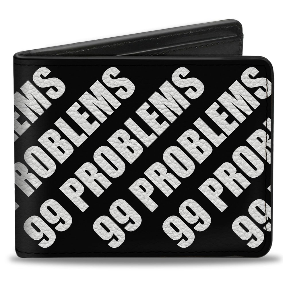 Buckle-Down Men's Standard Wallet, Bifold, Black White, Vegan Leather, 99 Problems Quote, 4.0" x 3.5"