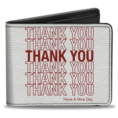Buckle-Down Men's Standard Wallet, Bifold, Nice Day Bag Print White Red, Vegan Leather, Thank You Quote, 4.0" x 3.5"