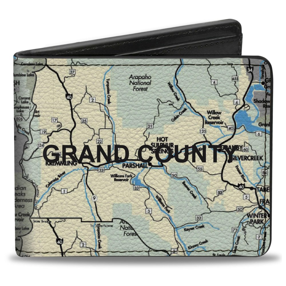 Buckle-Down Men's Standard Wallet, Bifold, Colorado Grand County Citites Map, Vegan Leather, 4.0" x 3.5"