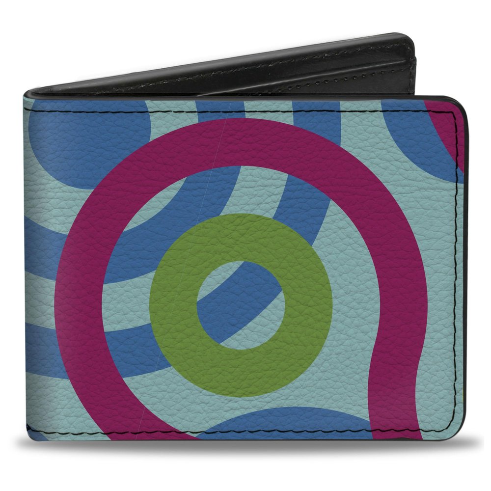 Buckle-Down Men's Standard Wallet, Bifold, Bullseye Stacked Swirl Blues Green Yellow Pink, Vegan Leather, 4.0" x 3.5"