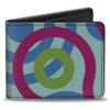 Buckle-Down Men's Standard Wallet, Bifold, Bullseye Stacked Swirl Blues Green Yellow Pink, Vegan Leather, 4.0" x 3.5" view 1