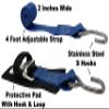 CustomTieDowns 2 Pack, 2 Inch x 4.5 Foot Stainless Steel Quick Release Tie-Down, Protective Pad with Hook and Loop Security Strap, Stainless Steel S Hook On Each End. (Blue) view 3