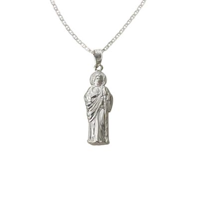 ALEX AND ELSA 925 Sterling Silver Saint Jude Pendant Necklace 18 Long, 925 Plata Cadena De San Judas 18" Largo -35mm x 12mm -SN6