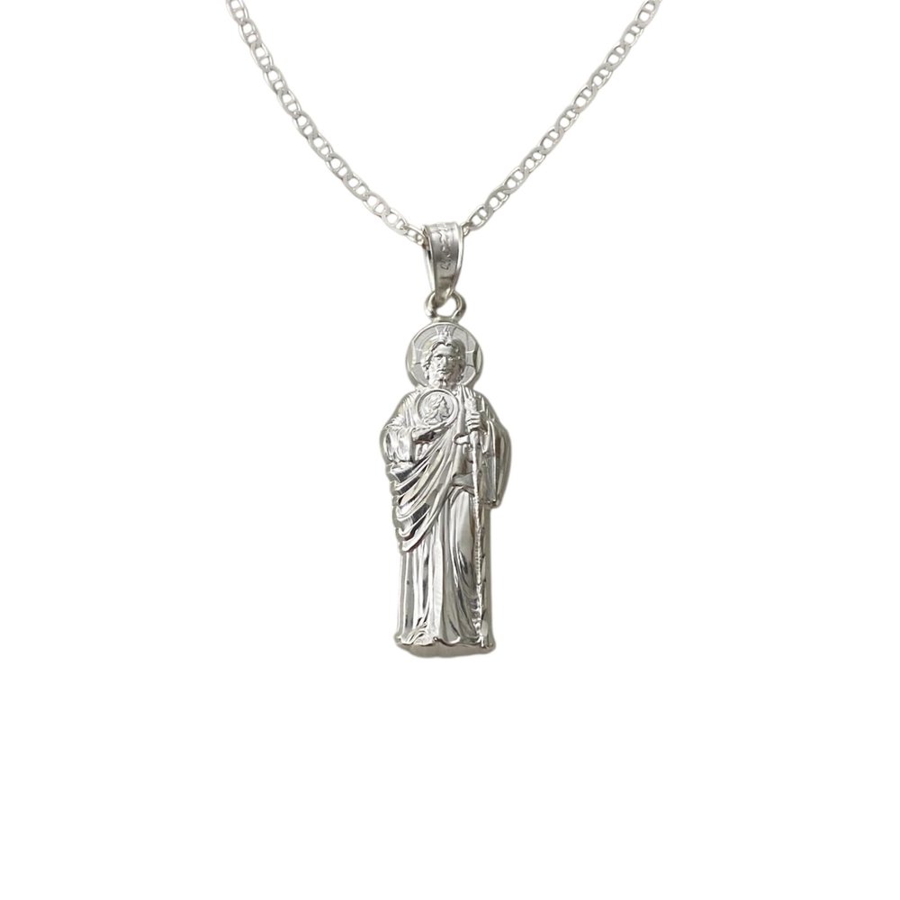 ALEX AND ELSA 925 Sterling Silver Saint Jude Pendant Necklace 18 Long, 925 Plata Cadena De San Judas 18" Largo -35mm x 12mm -SN6