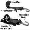 CustomTieDowns 2 Pack, 2 Inch x 4.5 Foot Stainless Steel Quick Release Tie-Down, Protective Pad with Hook and Loop Security Strap, Stainless Steel S Hook On Each End. (Black) view 3
