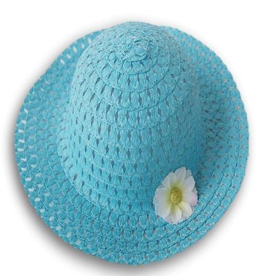 Easter Springtime Colorful Kids' Straw Hat with Daisy Accent - Crown Measures 6.75 Inches (Blue)