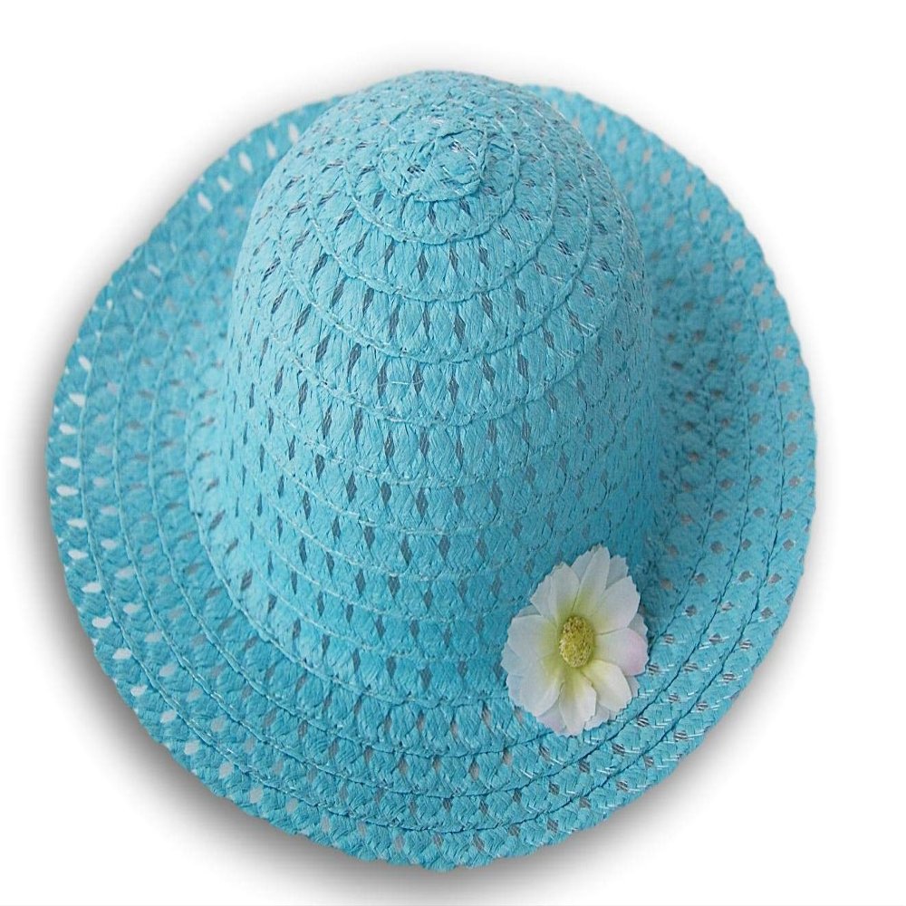Easter Springtime Colorful Kids' Straw Hat with Daisy Accent - Crown Measures 6.75 Inches (Blue)