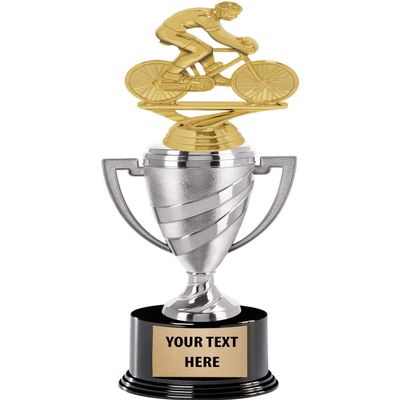 Crown Awards Cycling Trophy, 10.75" Silver Cup Male Cycling Trophies with Engraving Included, 5 Pack